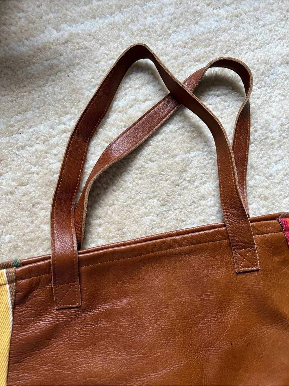 Vaalbara Leather Tote Bag Brown Serape Stripe Southwestern Shoulder Bag Large - Picture 4 of 9